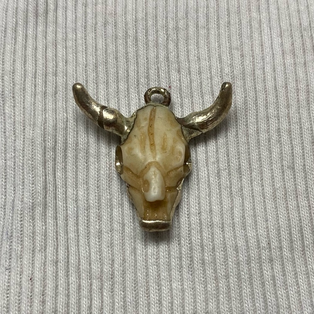 Silver and Cream Bull Skull Pendant